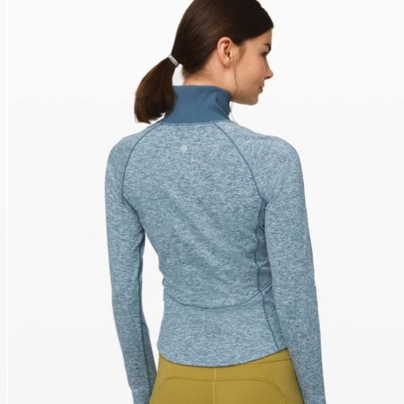 Lululemon SZ 8 Heathered Blue Always Alert 1/2 Zip Collared Jacket Reflective - Picture 2 of 10